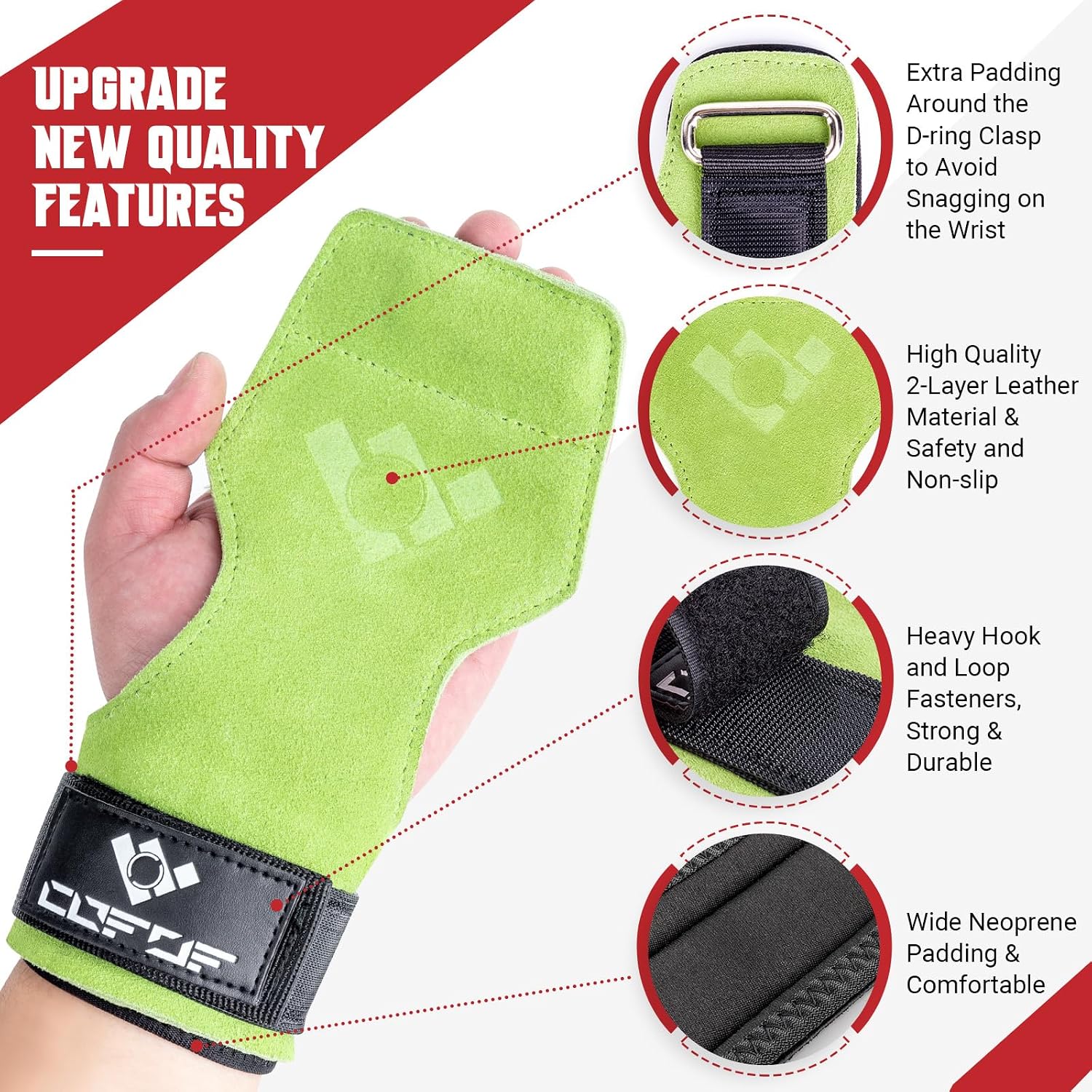 Detalle de COFOF Double-Layer Leather Weightlifting Straps with Adjustable Neoprene Padding