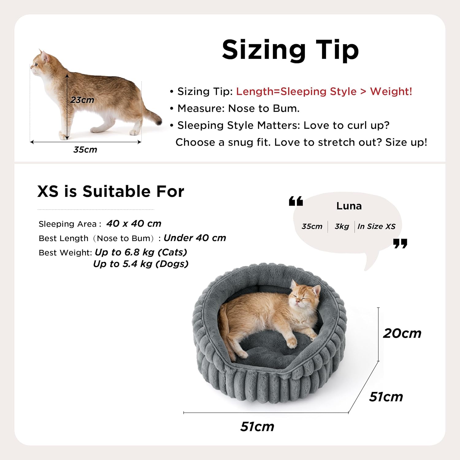 Detalle 2 de Bedsure Cat Bed Washable Kitten Bed 51x51cm Corduroy Fleece Round Semi-Enclosed with Non-Slip Base