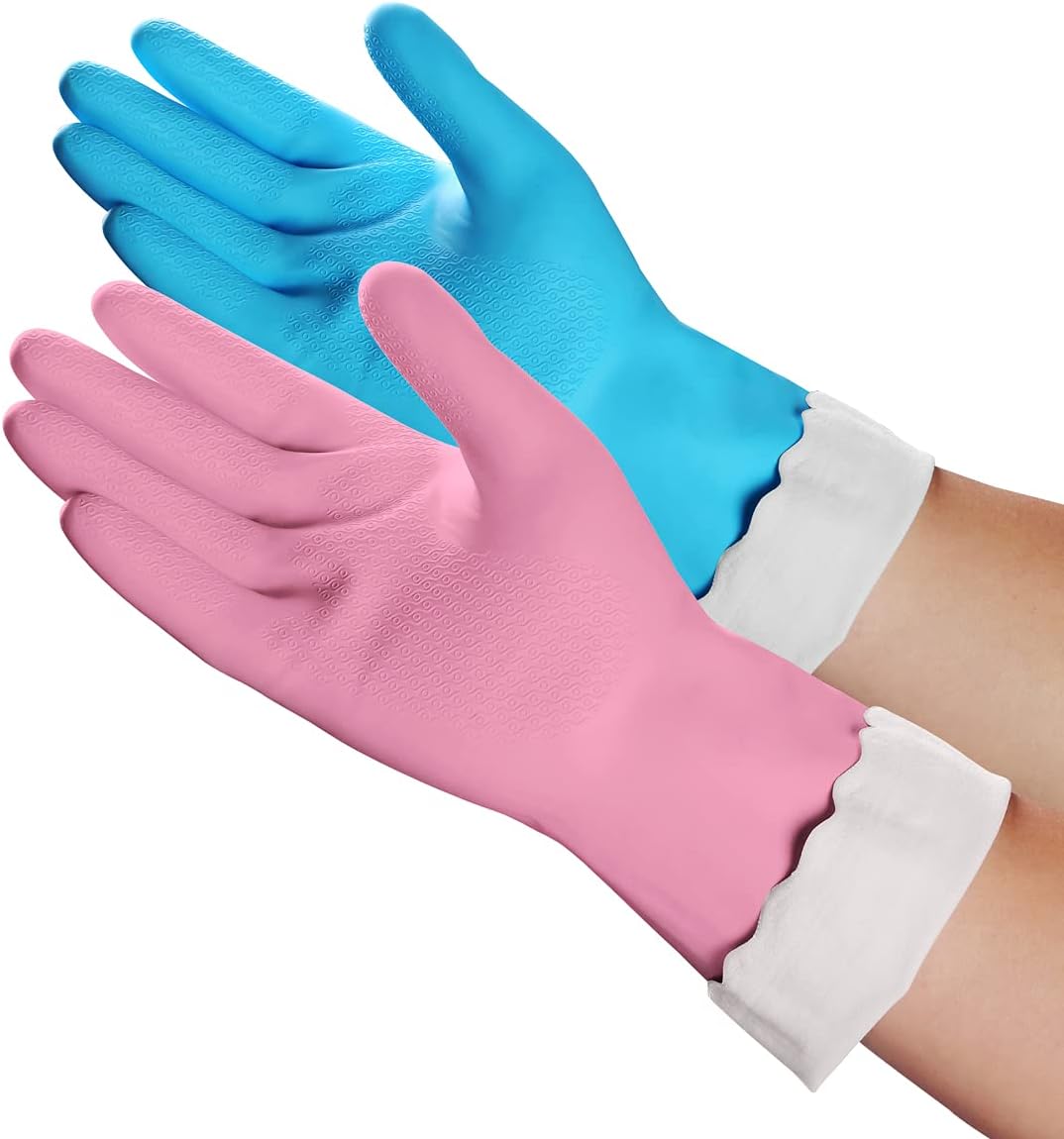 HSL Household Cleaning Gloves (2 Pairs) – Latex-Free, PVC, Cotton-Lined, Waterproof, Non-Slip, Medium