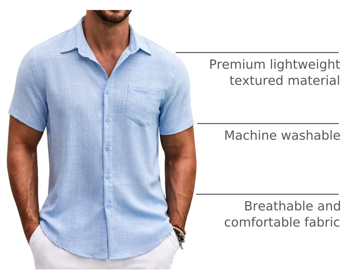 Detalle de COOFANDY Mens Button Down Short Sleeve Shirt with Chest Pocket (Textured Summer Casual)
