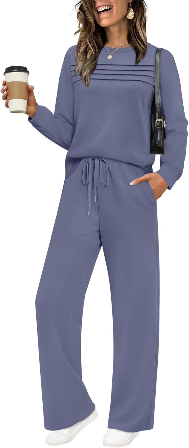 Detalle de WIHOLL Women’s 2-Piece Sweatshirt & Wide-Leg Track Suit Set for Casual Travel and Lounging