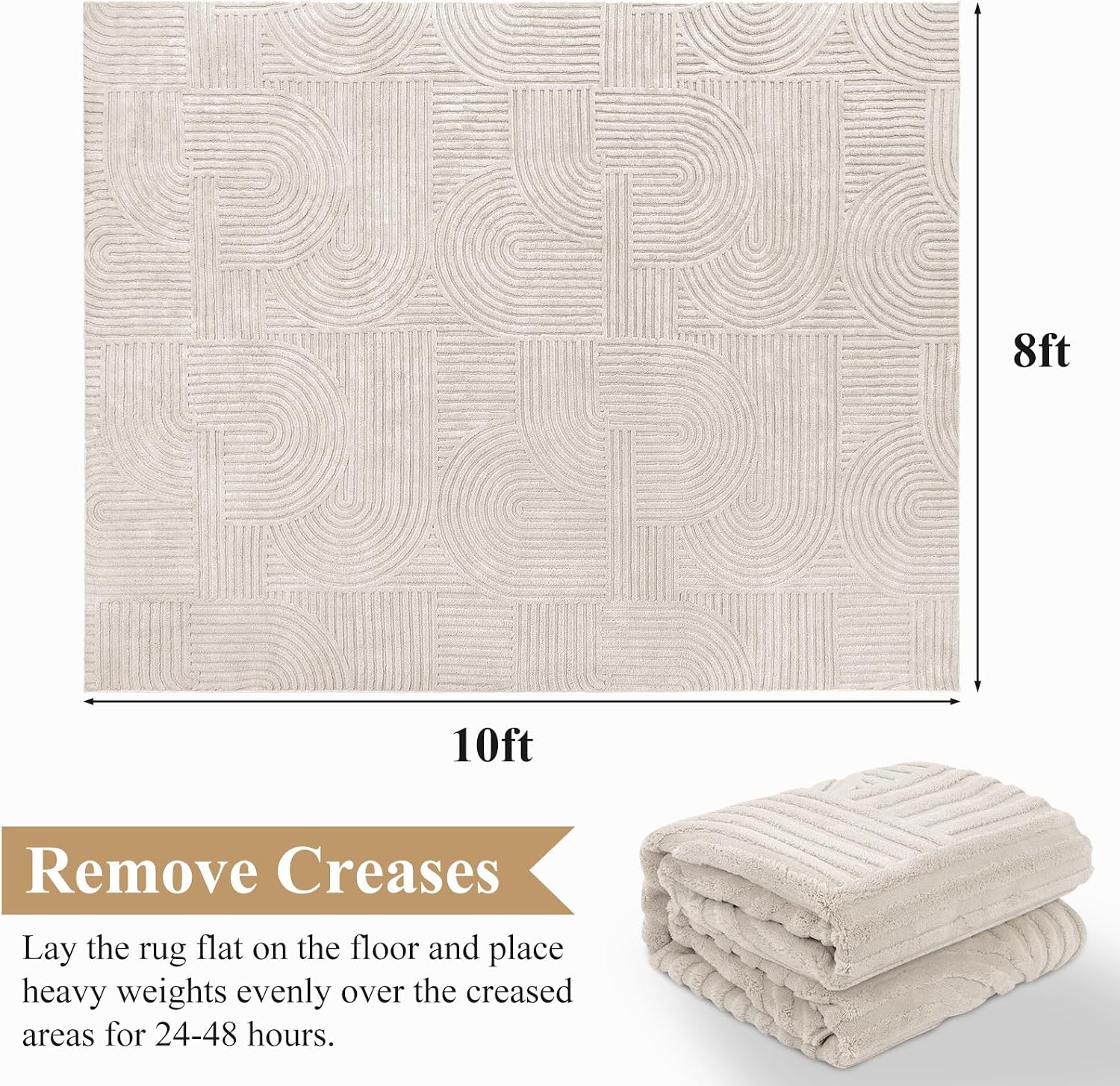 Detalle 2 de Pauwer 8x10 Washable Area Rug, Non-Slip Low-Pile Boho Beige (Machine Washable, Living Room/Bedroom)