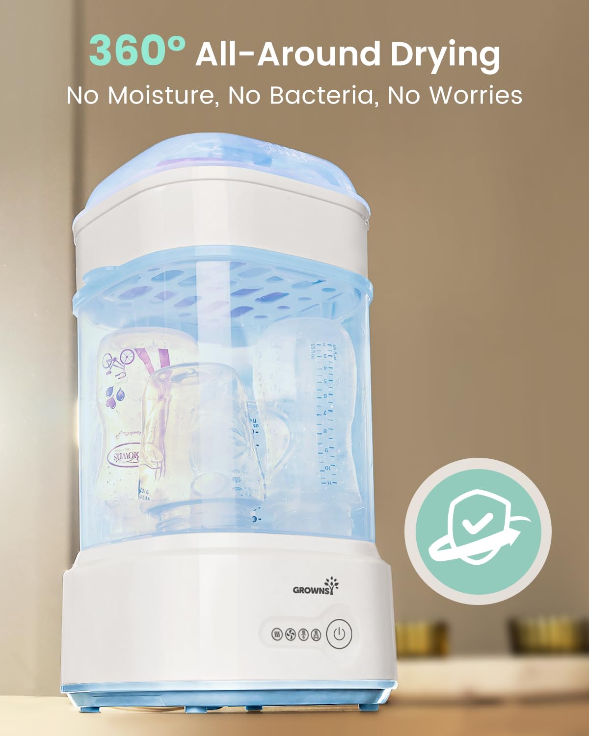 Detalle de Grownsy LS-BE916 Compact Baby Bottle Sterilizer and Dryer, Blue