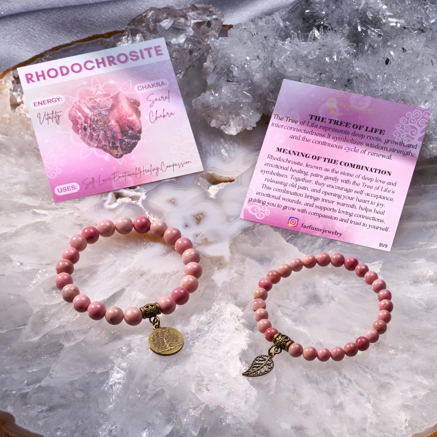 Detalle de Farfume Chakra Bracelets for Women (Crystal & Natural Gemstone) – Double Bracelet Set