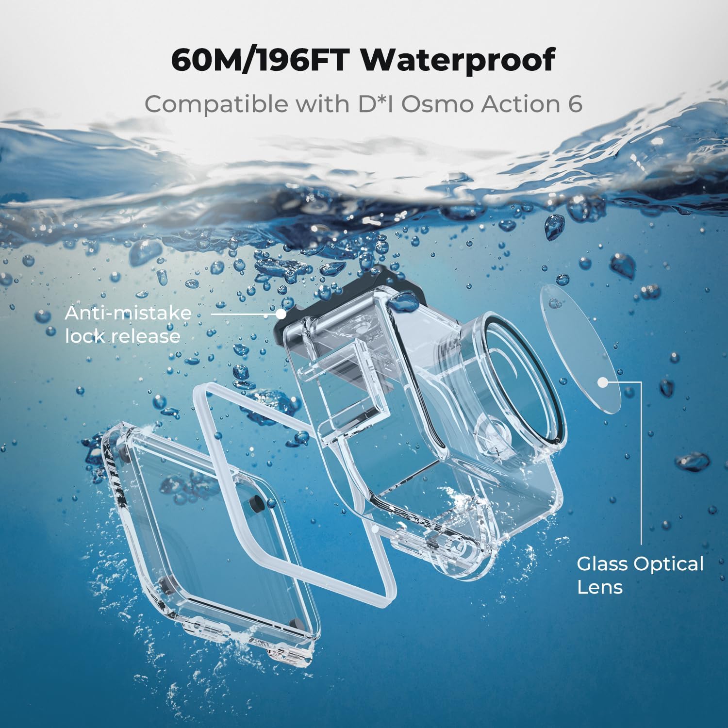 Detalle de K&F CONCEPT 60M/196FT Waterproof Case with Floating Handle Kit for DJI Osmo Action 6