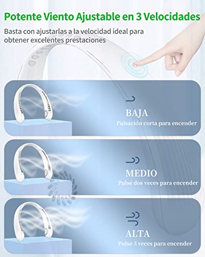 Detalle 2 de Kouric Ventilador de Cuello Portátil Sin Aspas, 3 Velocidades, Batería 3000mAh y Autonomía de 8 Horas