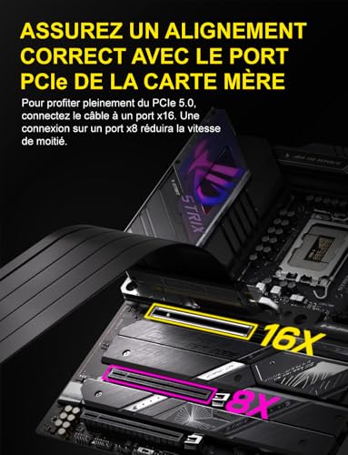 Detalle de EZDIY-FAB Câble rallonge PCIe 5.0 pour GPU, droit, 20 cm – Noir