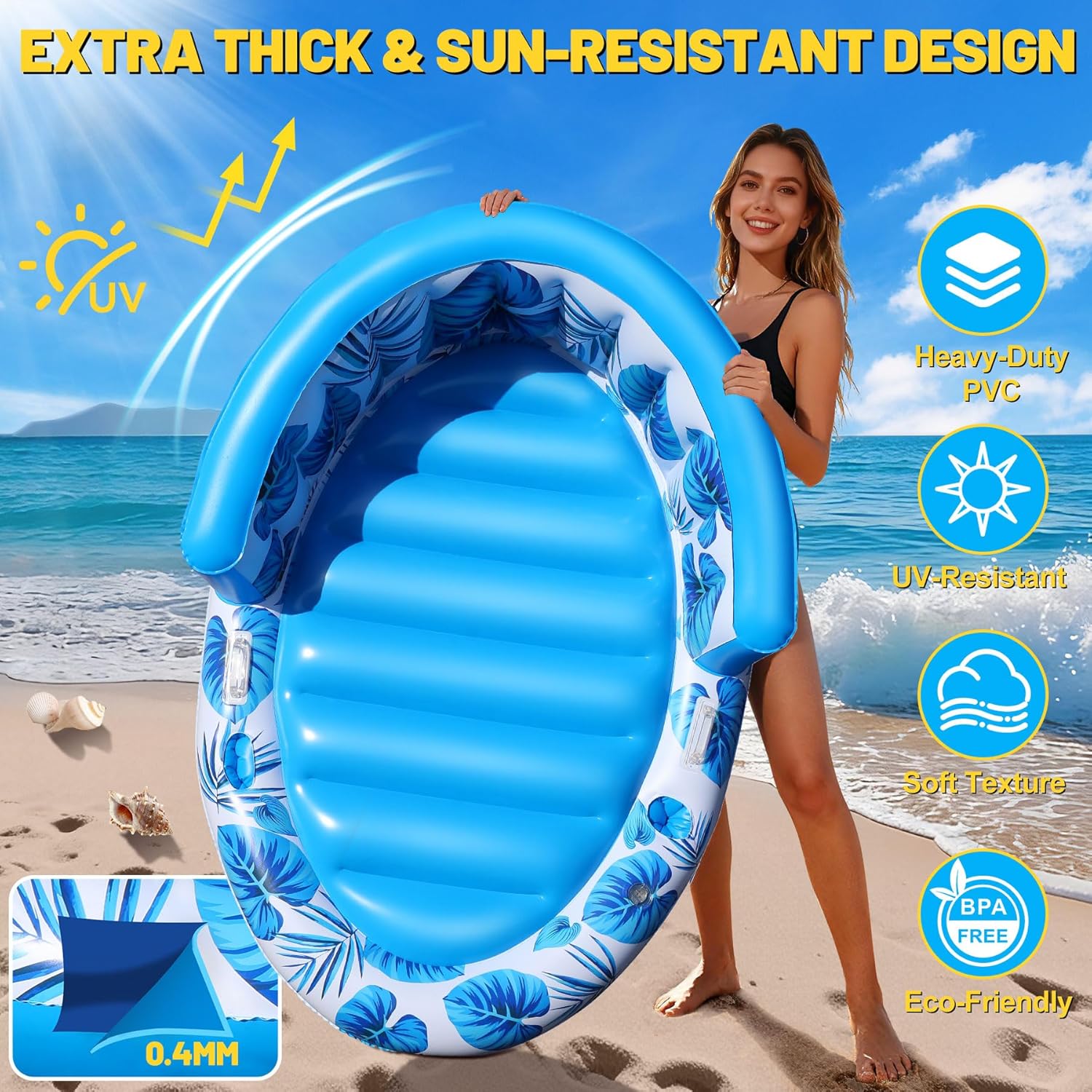 Detalle 2 de Luxfero Matelas Gonflable Piscine Adultes 160 x 100 cm avec Dossier et Porte-Gobelet – Bouée Chaise pour Plage et Jardin