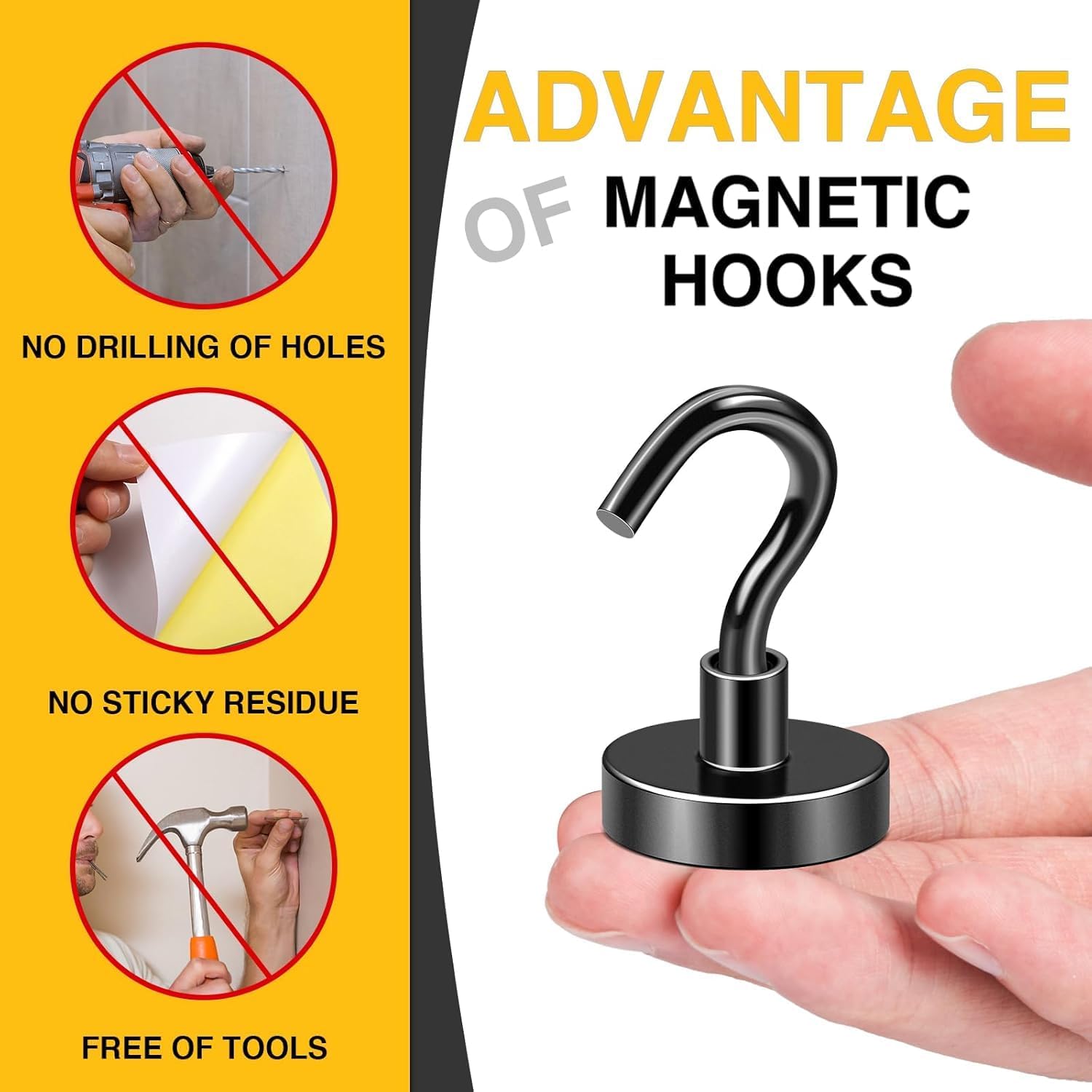 Thumbnail 4 de DIYMAG Magnetic Hooks, 12-Pack, Black Neodymium Hooks, 85 lb Vertical Capacity