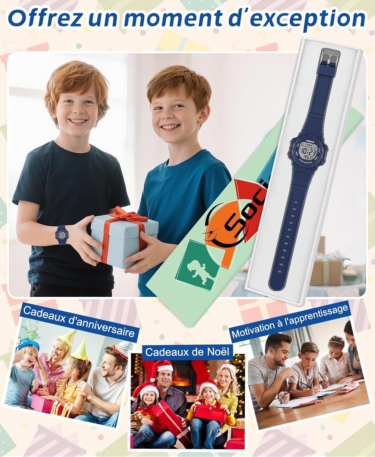 Detalle de SOCICO Montre numérique pour enfants — étanche 5ATM, 7 couleurs lumineuses et fonctions multipliables