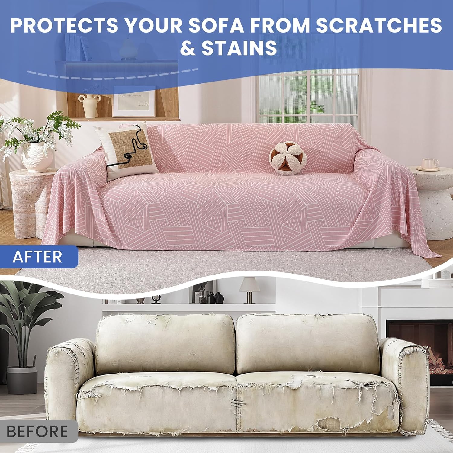 Thumbnail 4 de Housse de canapé Ystyle 4 places 200x380 cm – protection anti-griffes pour animaux, antidérapante et décorative (rose)
