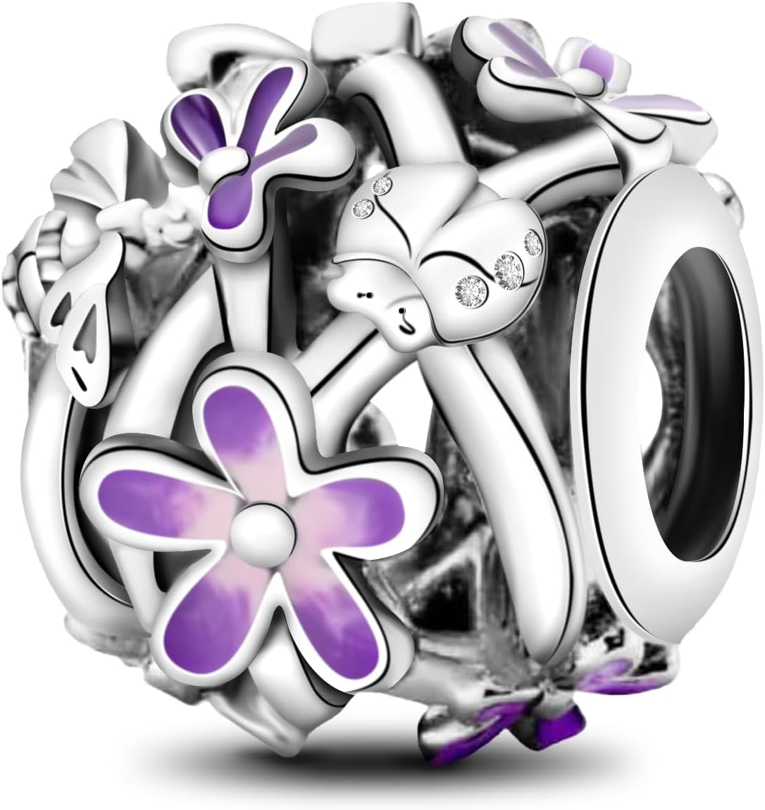 Detalle de Ruaidhra Sterling Silber Charms Anhänger – Kreuz, Herz, Blumen, Kleeblatt & Tier-Motive als Charm-Clip/Stopper