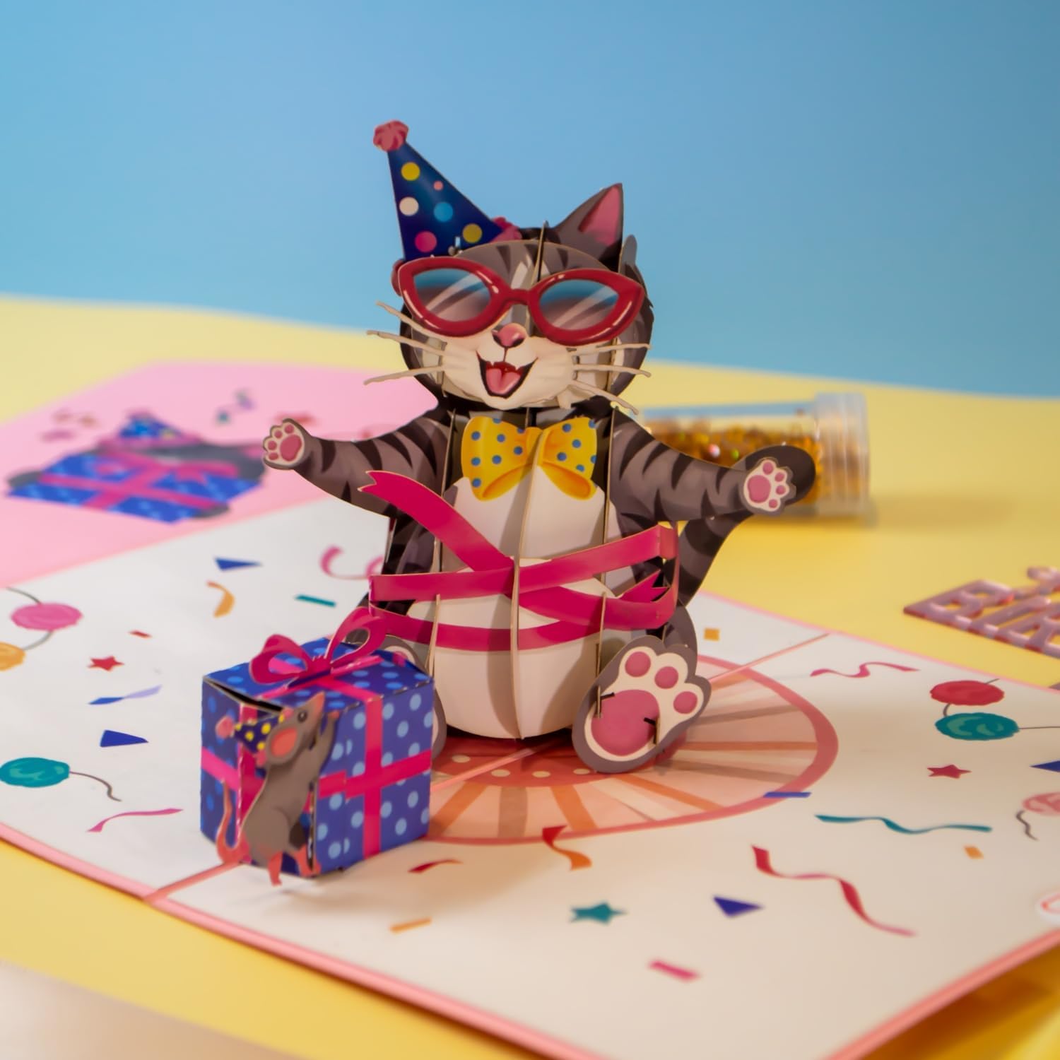 Thumbnail 3 de PaperCrush® Biglietto pop-up gatto festeggiatore: sorpresa 3D di compleanno con spazio per la dedica