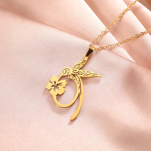 Detalle 2 de Dreamtimes Collar colgante Colibrí Cardenal con flor (oro) para mujeres