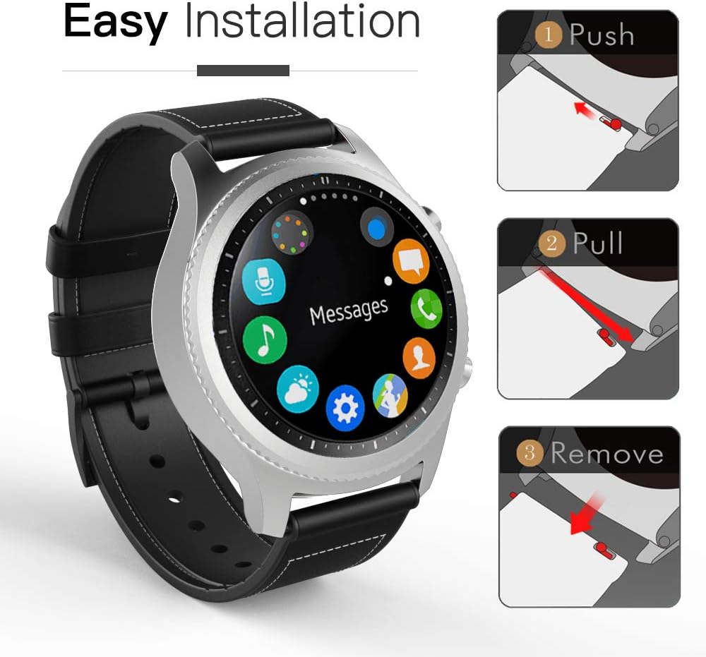 Detalle de MoKo 22mm Hybrid Leather Silicone Strap for Samsung Galaxy Watch 3 45mm, 46mm and More – Black