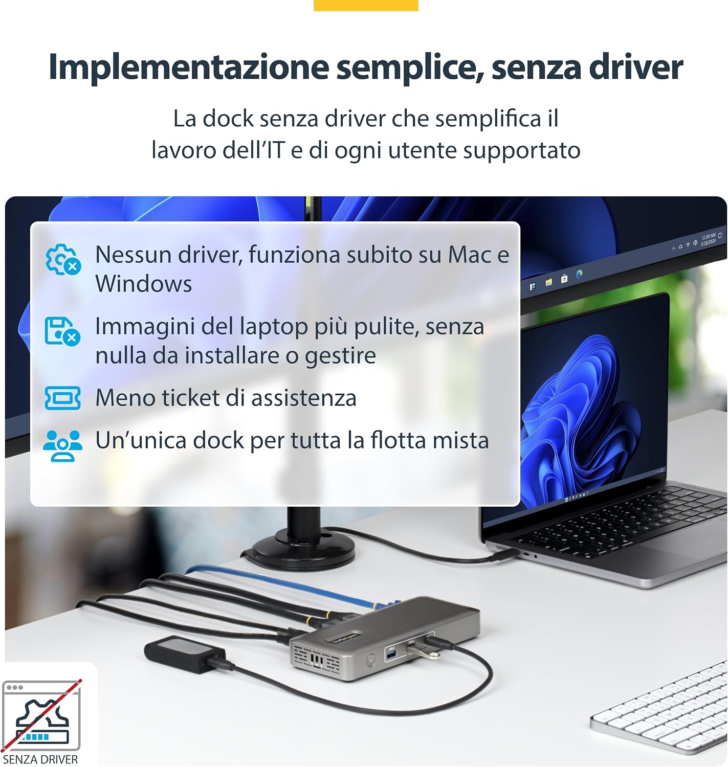 Detalle de StarTech Dock USB4 Universale Doppio: Dual 4K/Single 8K con 100W PD per multi-monitor