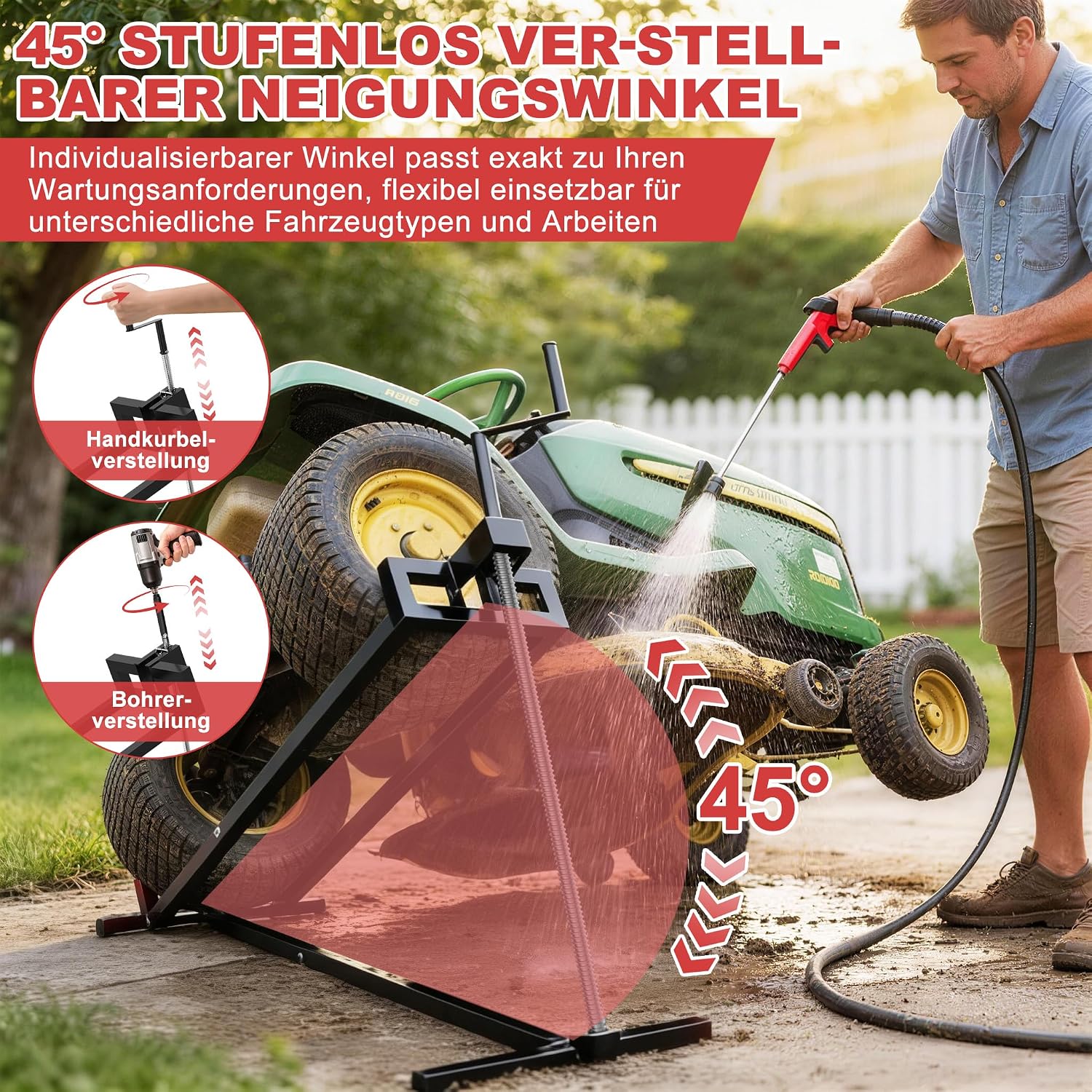Detalle 2 de LZQ LZQ-(YY10138BK) Lawn Tractor Lift, Steel, 400 kg Capacity, 5–60 cm Height