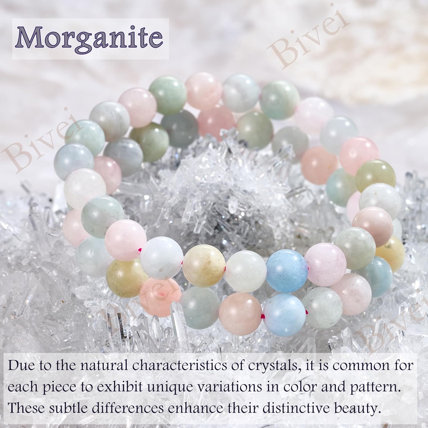 Thumbnail 4 de Bivei Morganite Beaded Bracelet for Women – Handmade 8mm Natural Stone, Elastic Stretch Fit