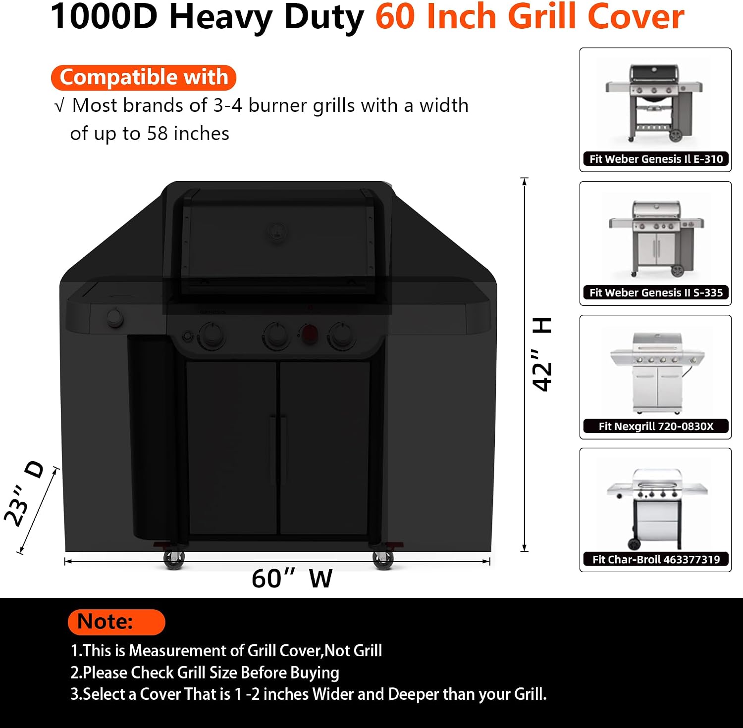 Detalle 2 de GuardKove 60"KL-009 60-Inch Grill Cover, 1000D Oxford Fabric