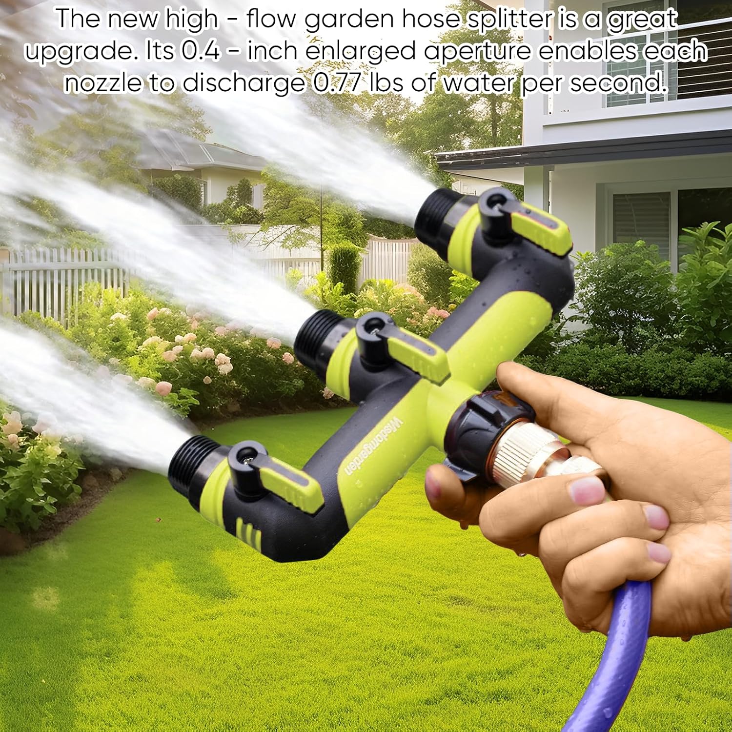 Thumbnail 3 de Hose Splitter 3 Way with 2in Spout Spacing – ABS Body, 3/4" Inlet with 1/2" Adapter, Green