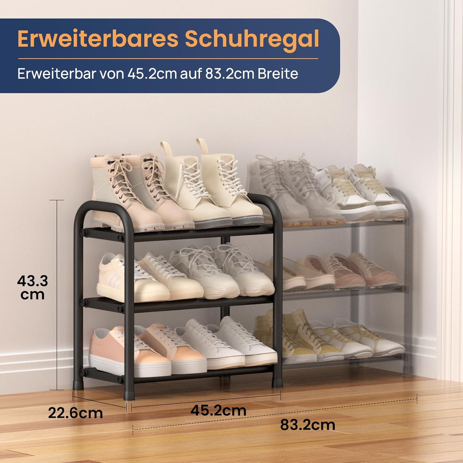 Thumbnail 1 de ENJOYBASICS Schuhregal 3 Ebenen 45–83 cm