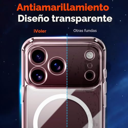 Detalle de ivoler Clara Funda Magnética para iPhone 18 Pro — Transparente, antiamarillo y MagSafe