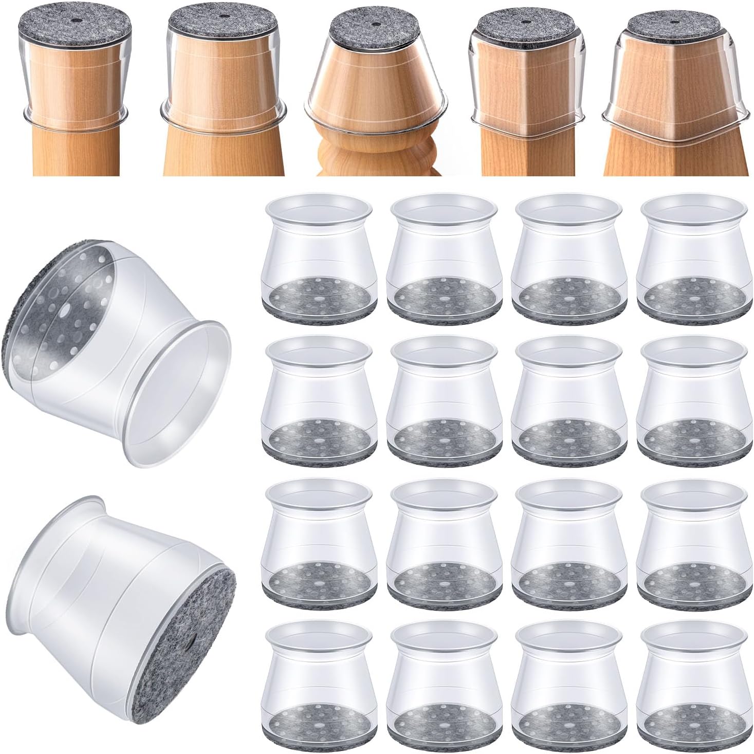 Detalle de OASMU 16-Piece Silicone Chair Leg Protectors with Felt Pads, Fits 1-5/16–2-Inch Round Legs