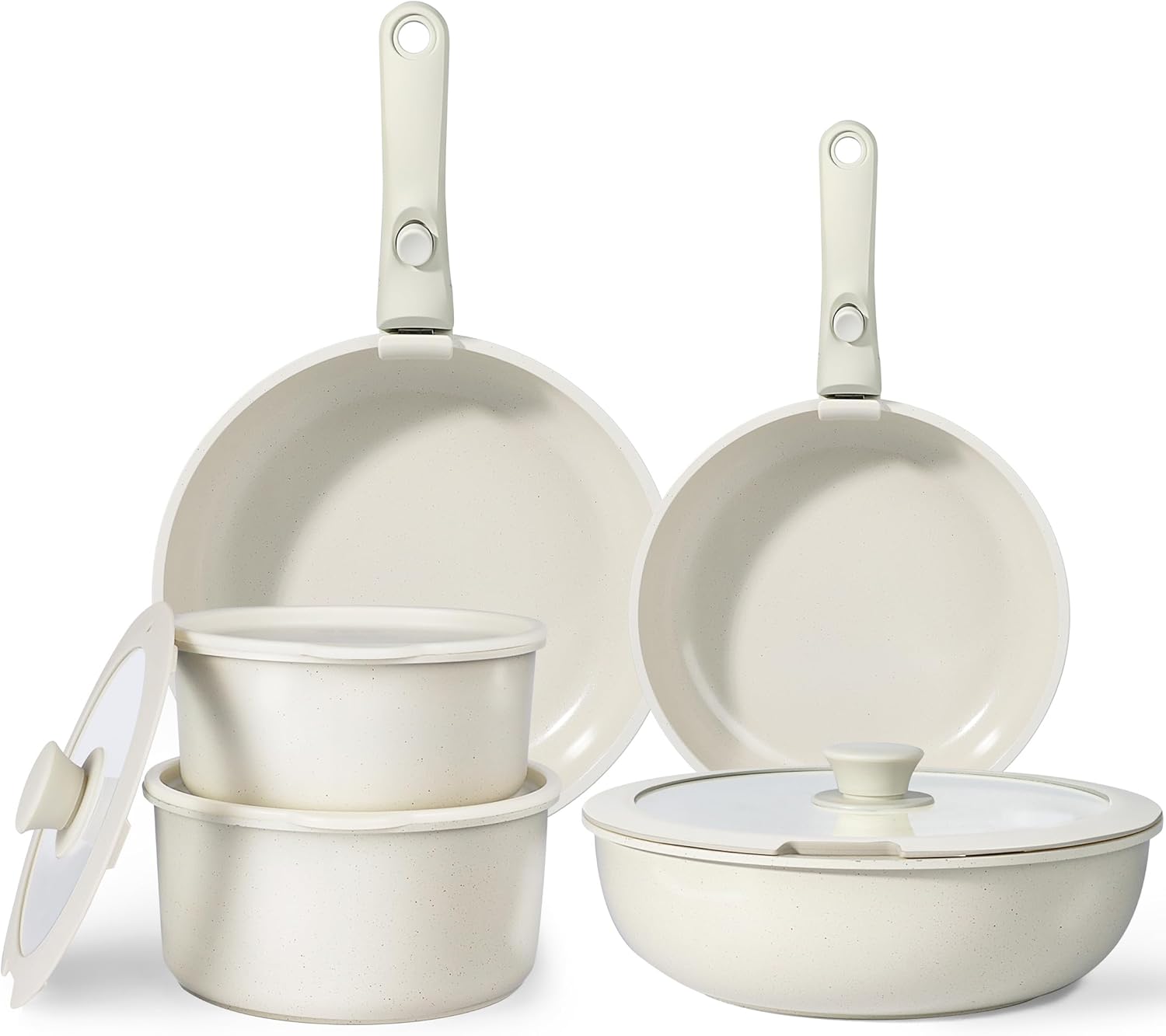 GiPP 11 Pezzi Set di Padelle Antiaderente Compatibile Induzione – Manici Rimovibili, per Camper e Piccole Cucine
