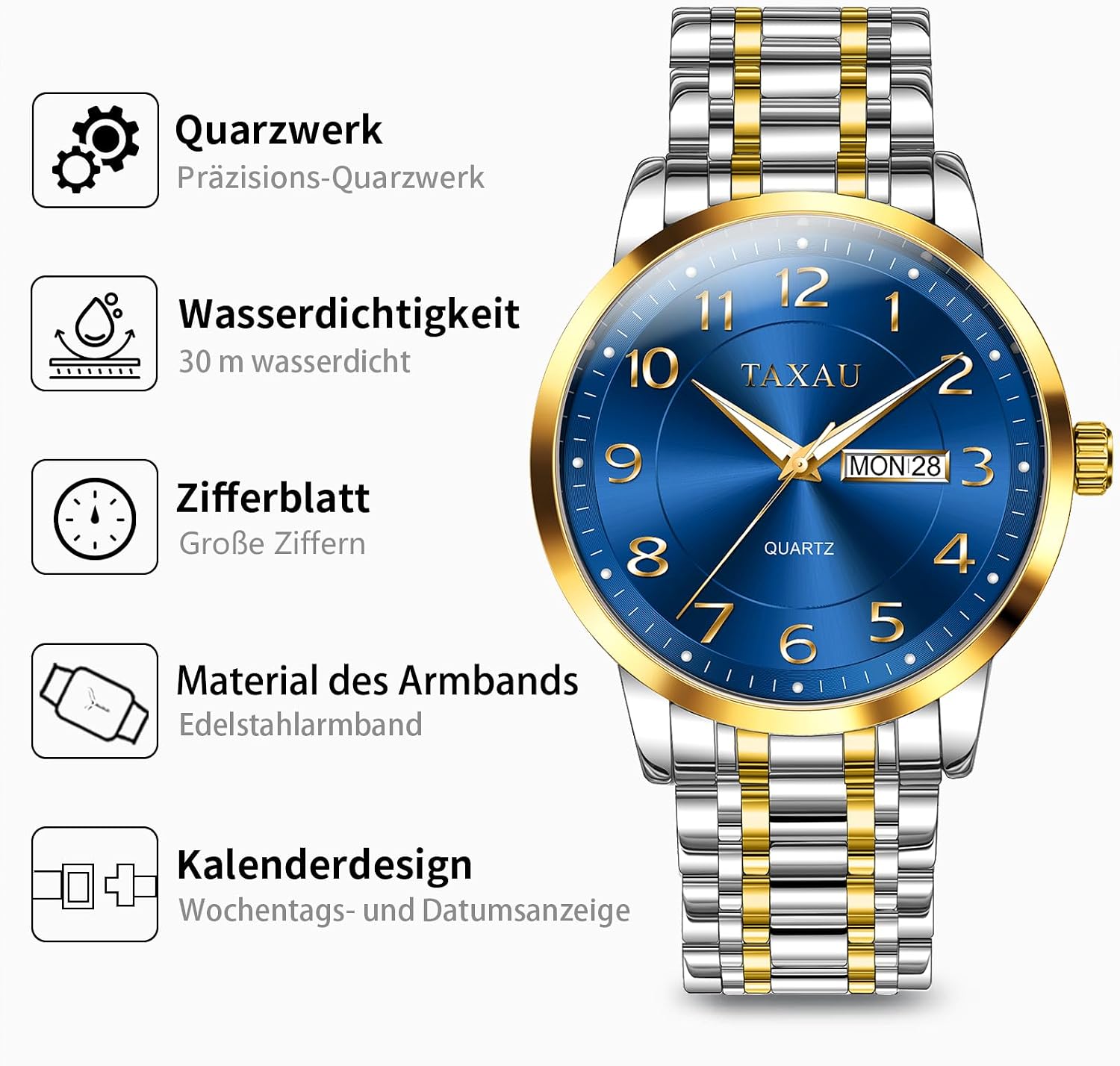 Thumbnail 5 de Taxau Herrenuhr Silber Edelstahl 41 mm