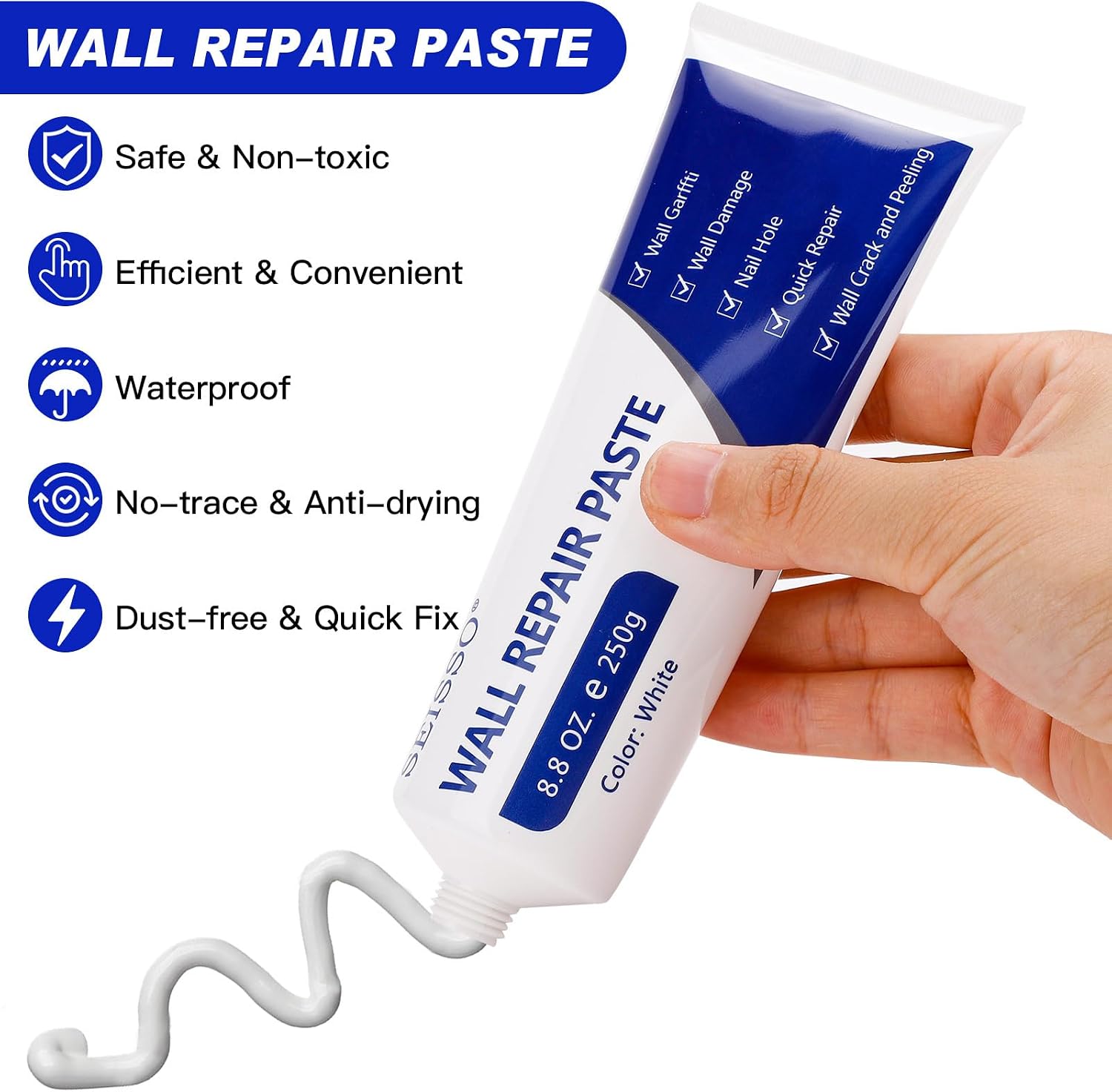 Thumbnail 5 de SEISSO 2 Pcs 500g Wall Filler Kit: witte muurvuller voor scheuren en gaatjes