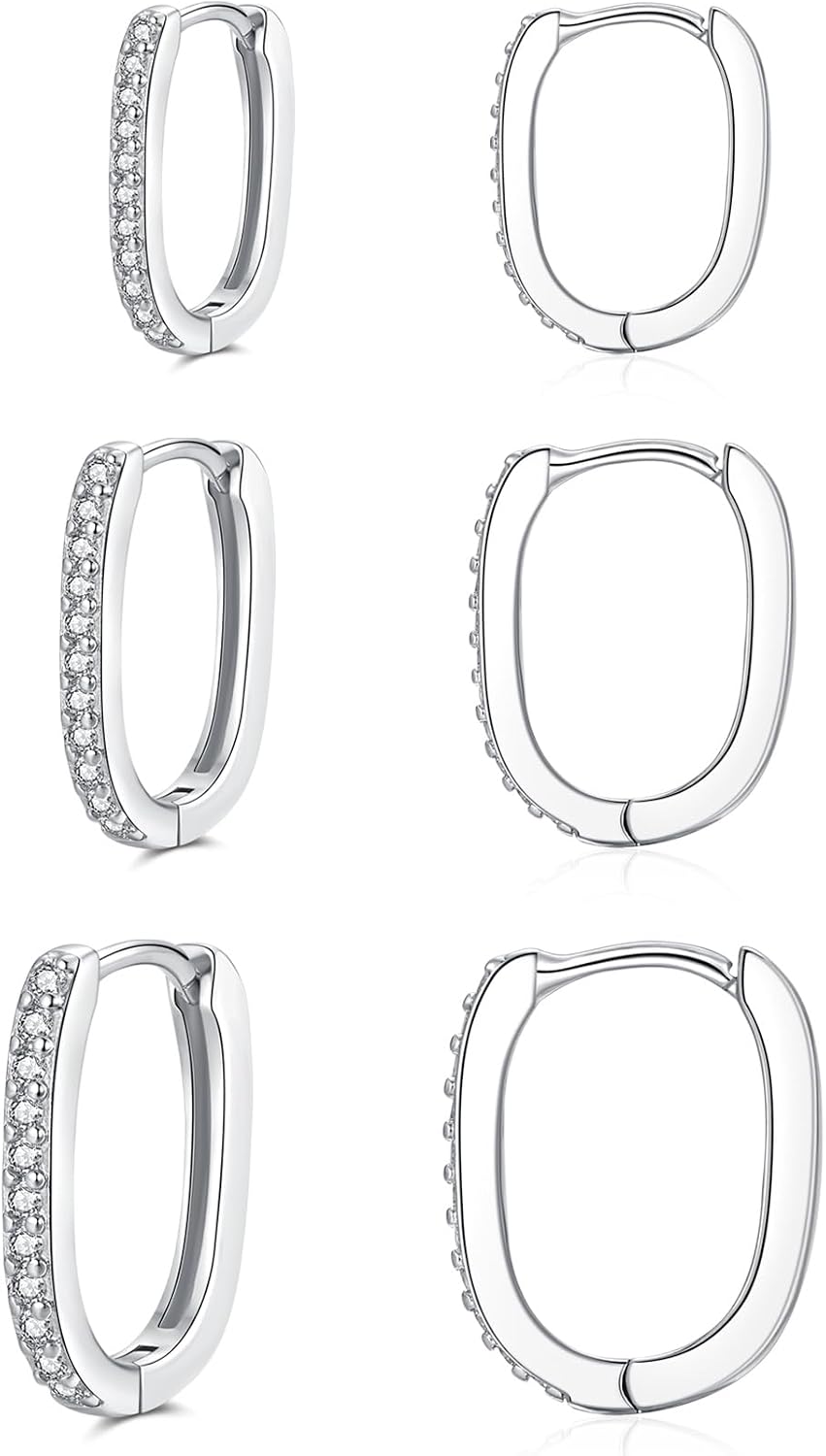 Detalle 2 de Cangall 925 Sterling Silver Oval Huggie Earrings 3 pairs