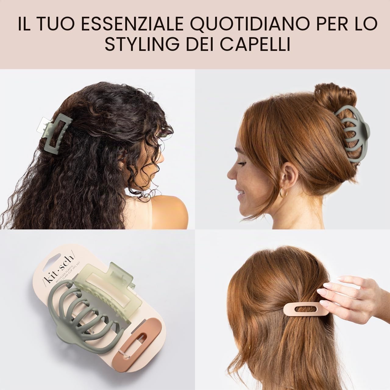 Detalle de Fermagli per capelli Kitsch grandi assortiti – trio ecologico per acconciature versatili
