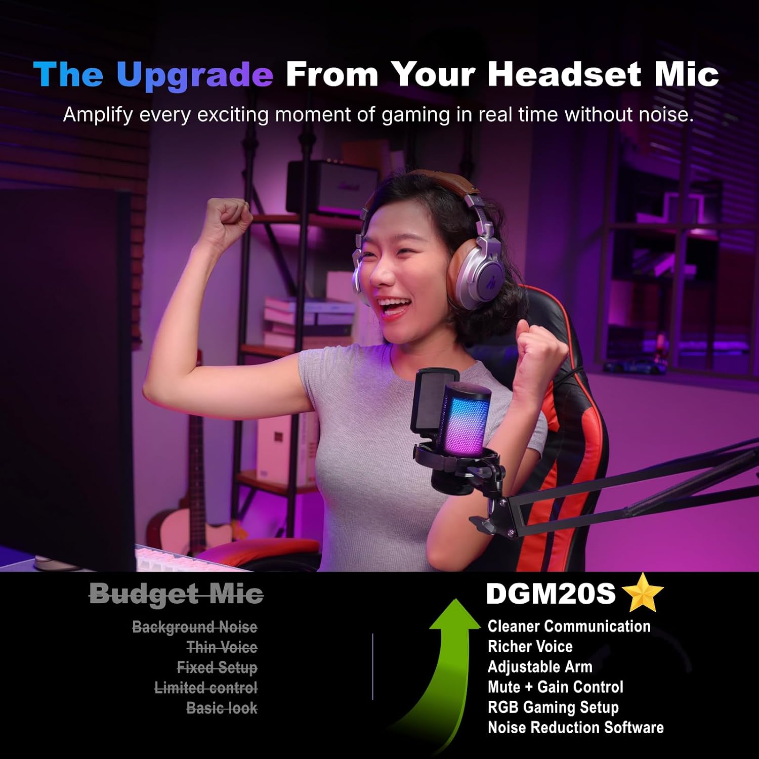 Detalle 2 de MAONO Microfono Gaming USB con cancelación de ruido, RGB y soporte robusto para streaming y podcast