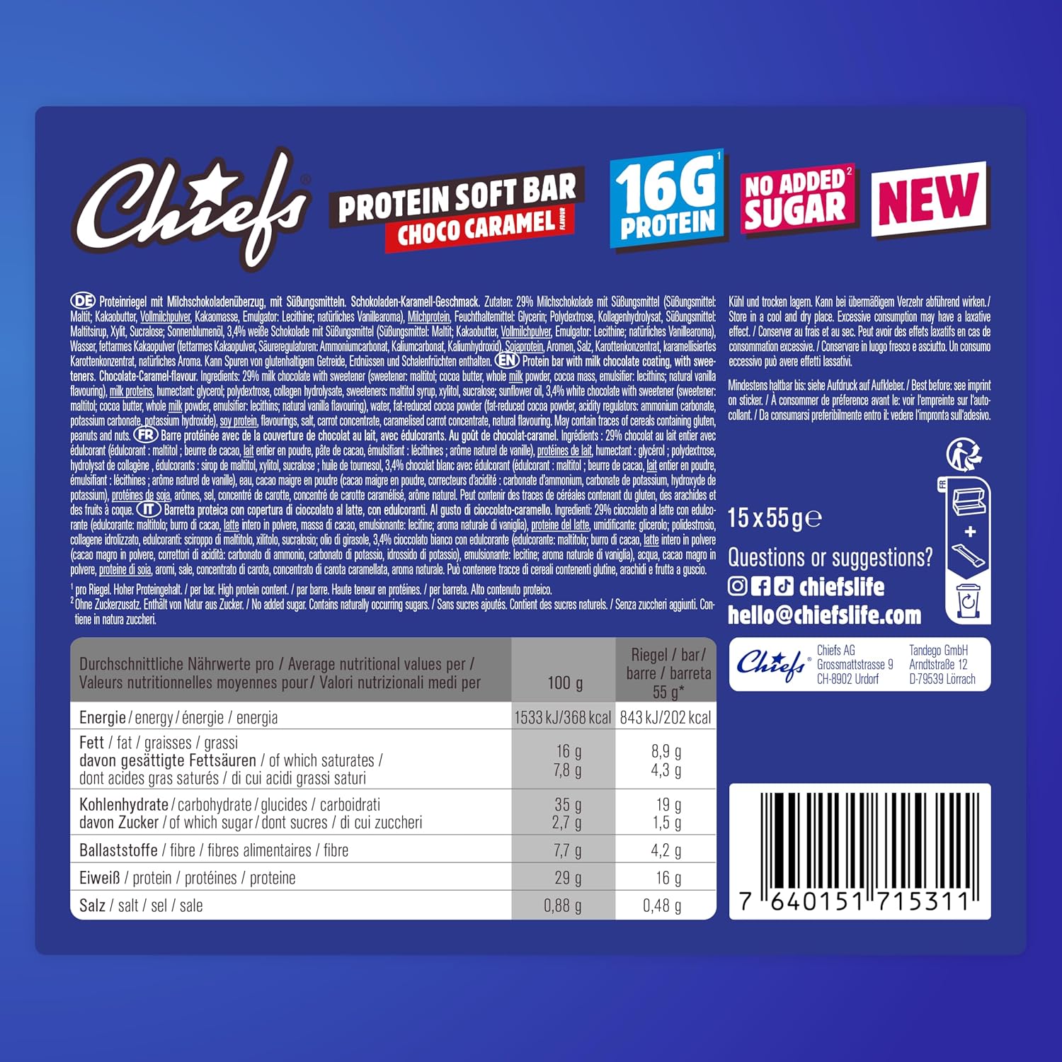 Detalle 2 de CHIEFS Soft Protein Riegel 16 g Eiweiß