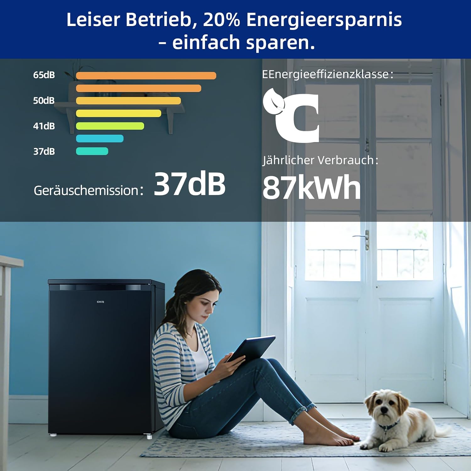 Detalle de CHiQ Kühlschrank mit Gefrierfach (-24℃), 107 L, 85 cm Höhe – kompakte Kühlung mit separatem Gefrierfach