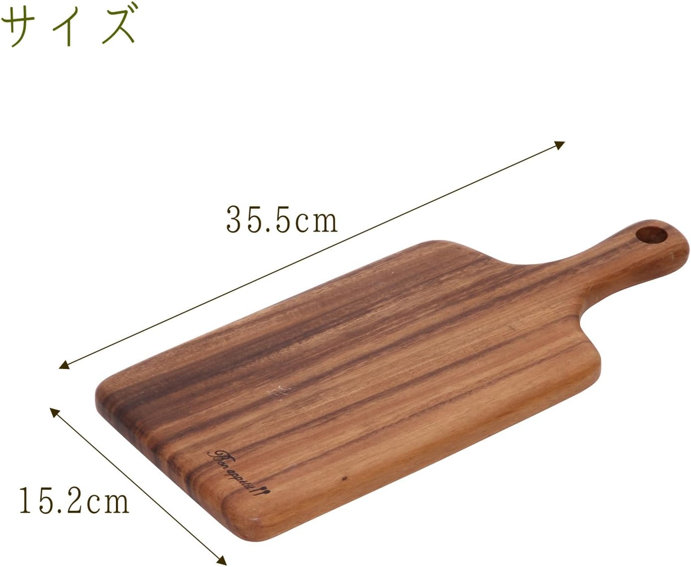 Detalle de 不二貿易 FB14144 アカシア製カッティングボード Lサイズ 取っ手付き 幅35.5cm