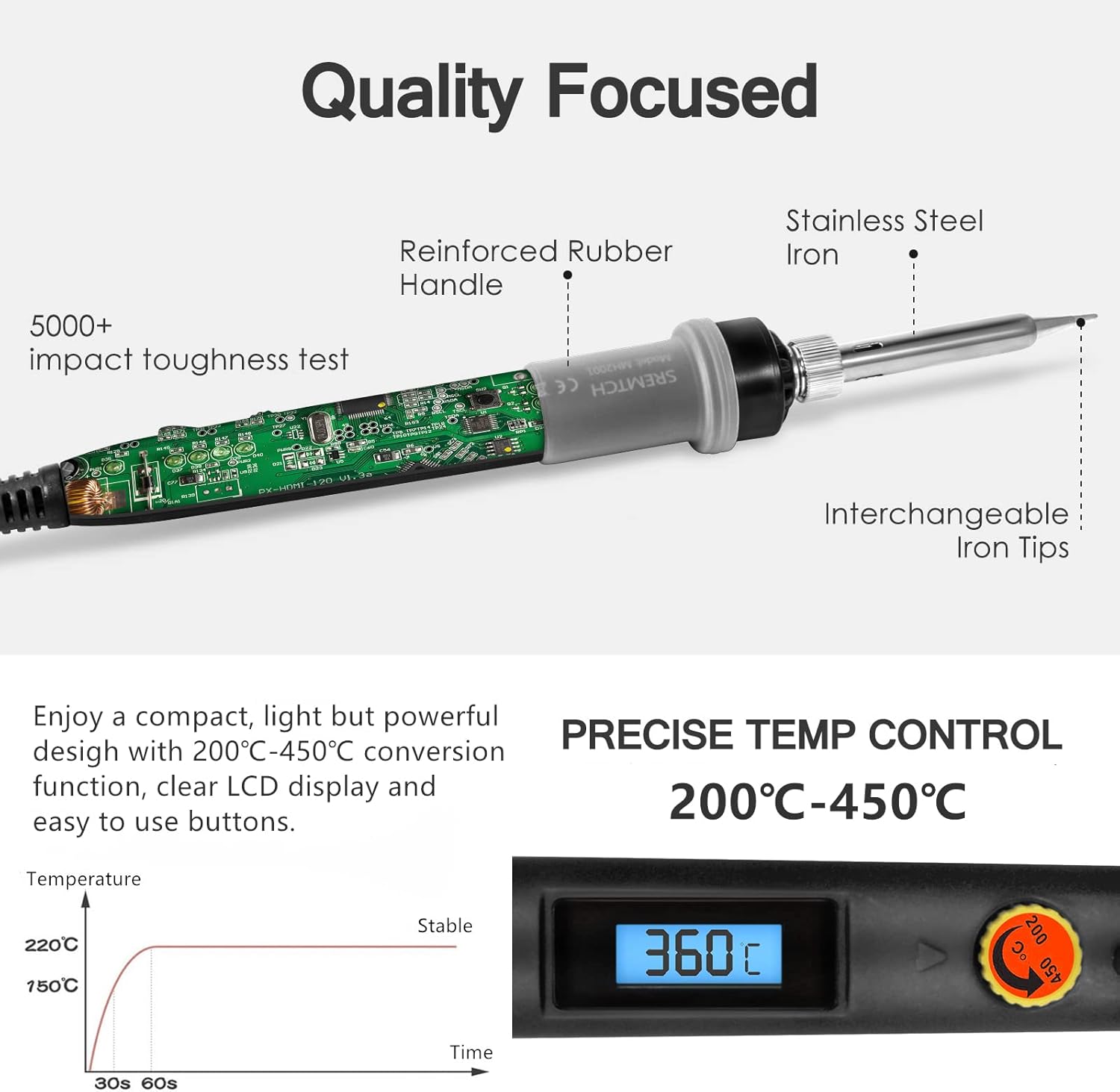 Detalle de Saldatore a Stagno SREMTCH 80W con Display LCD e Kit di 5 punte