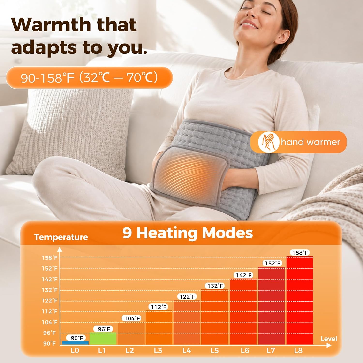 Detalle de Irrespek HB-150130 Wearable Heating Pad with 9 Heat Settings and Timer