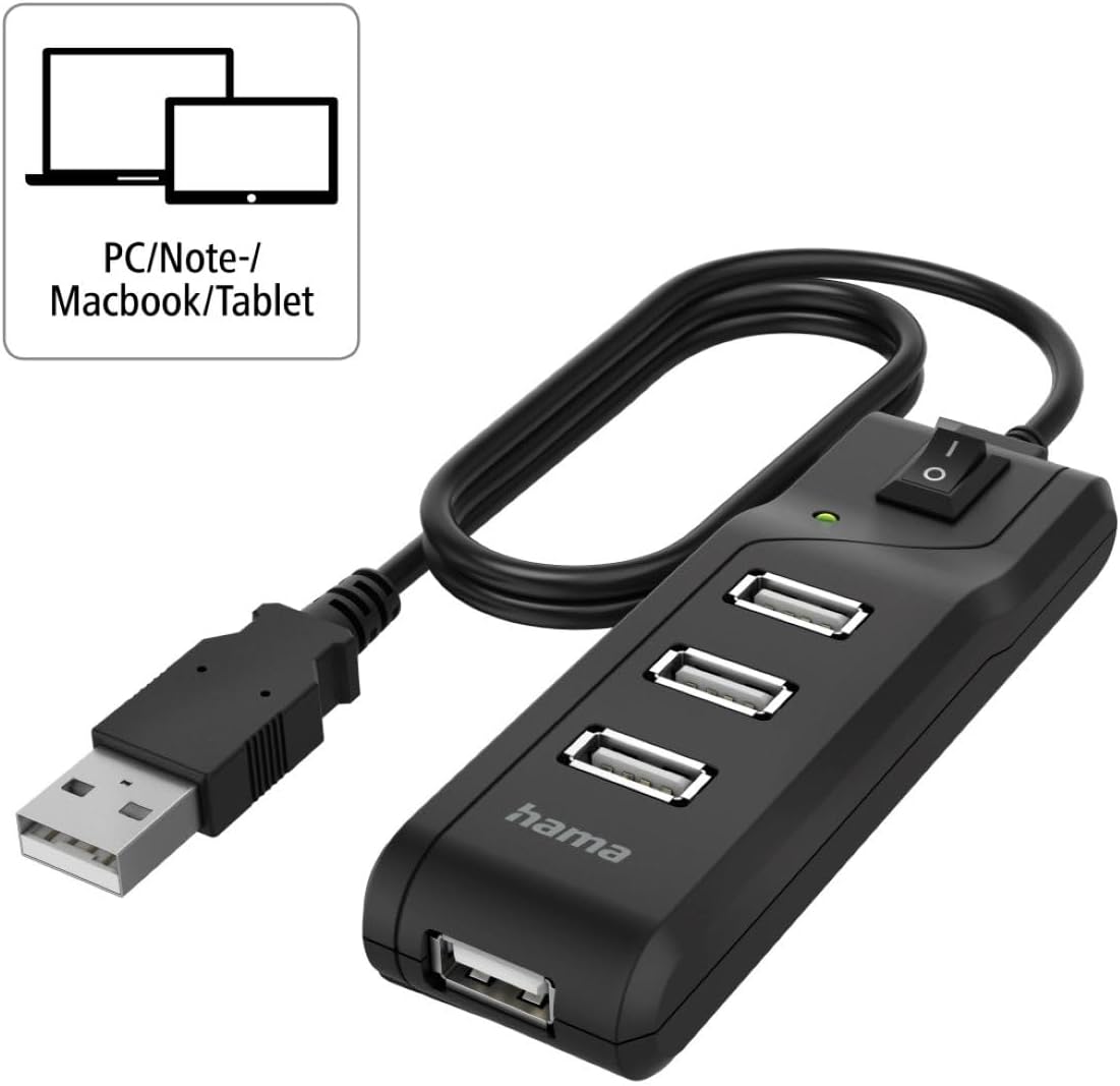 Thumbnail 4 de Hama Hub USB multiport Data 4 ports USB 2.0 (jusqu’à 480 Mbit/s) avec interrupteur, noir