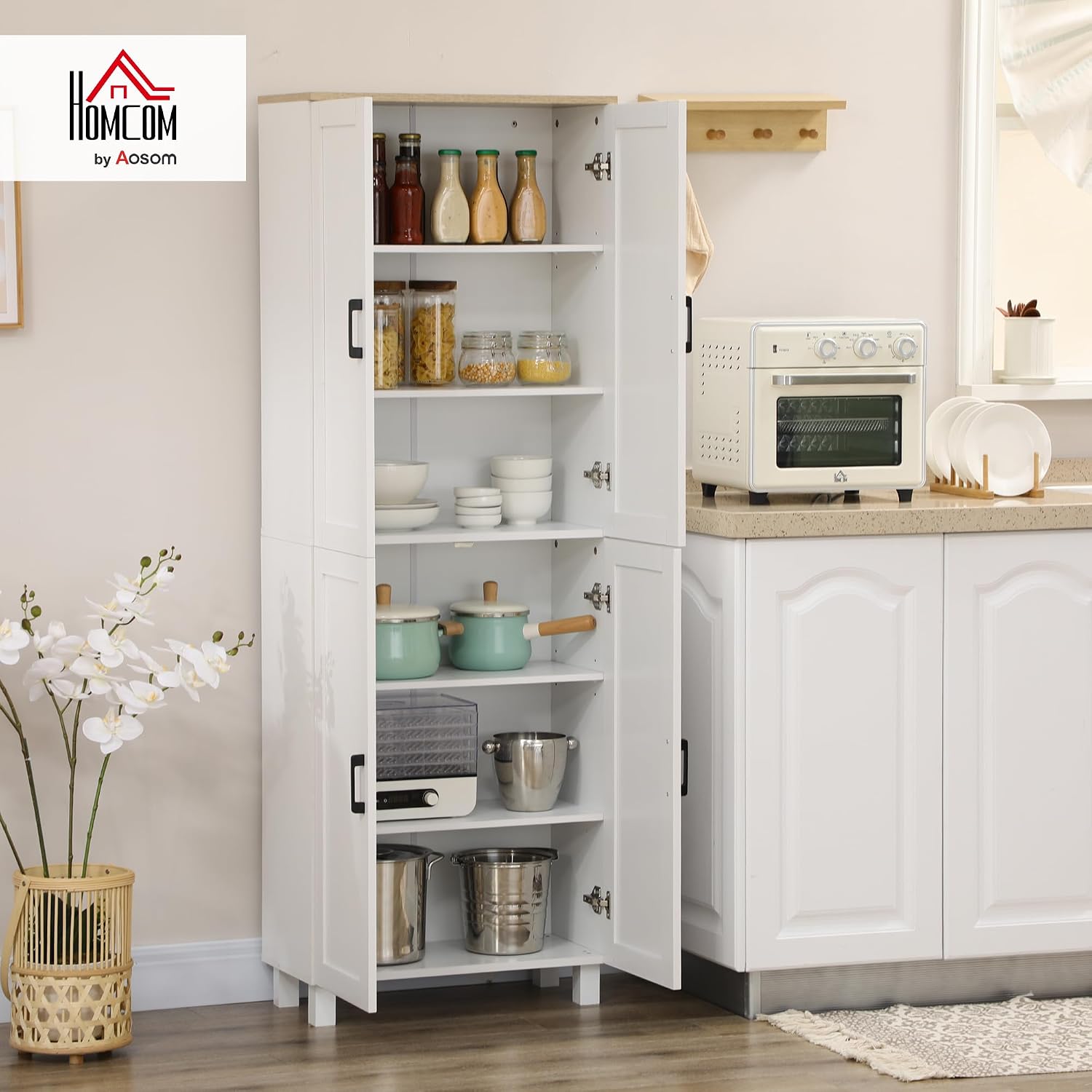 Thumbnail 1 de HOMCOM armoire de cuisine/buffet blanc moderne avec 4 portes et étagères réglables