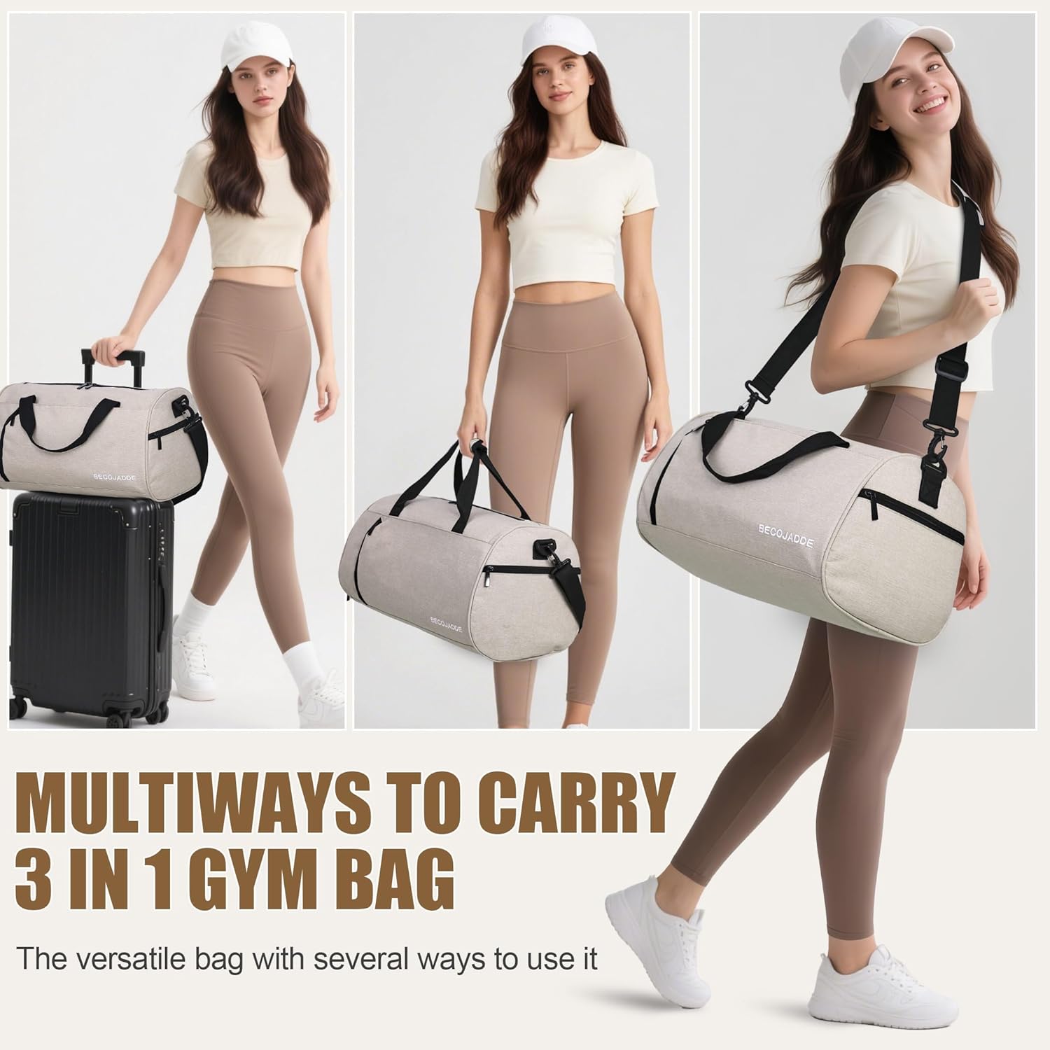 Thumbnail 1 de BECOJADDE Gym Bag for Women and Men with Shoe Compartment & Wet Pocket, 35L – Beige