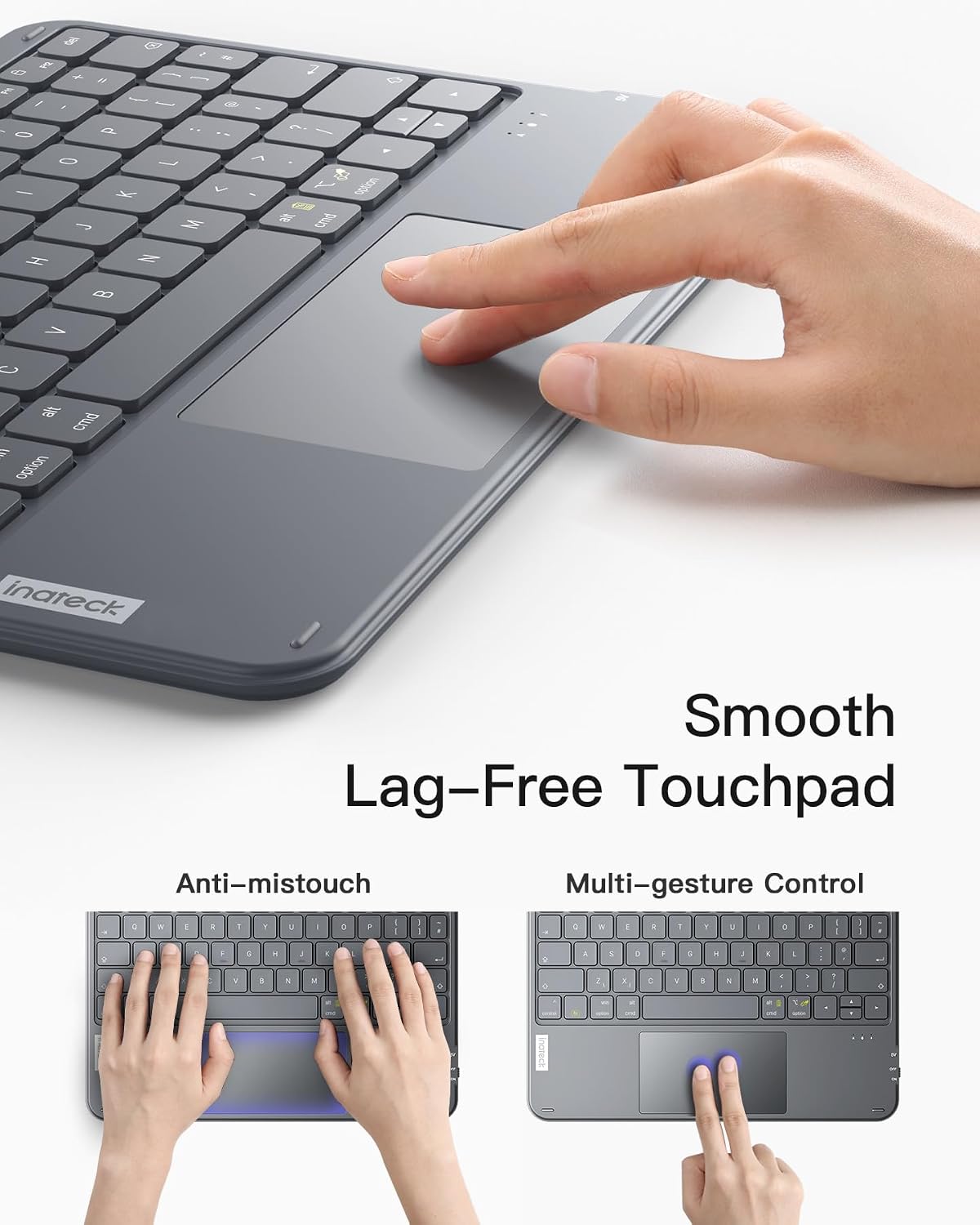 Detalle de Inateck KB01105: Ultra‑Slim Bluetooth Keyboard with Touchpad for iPad, Windows and more