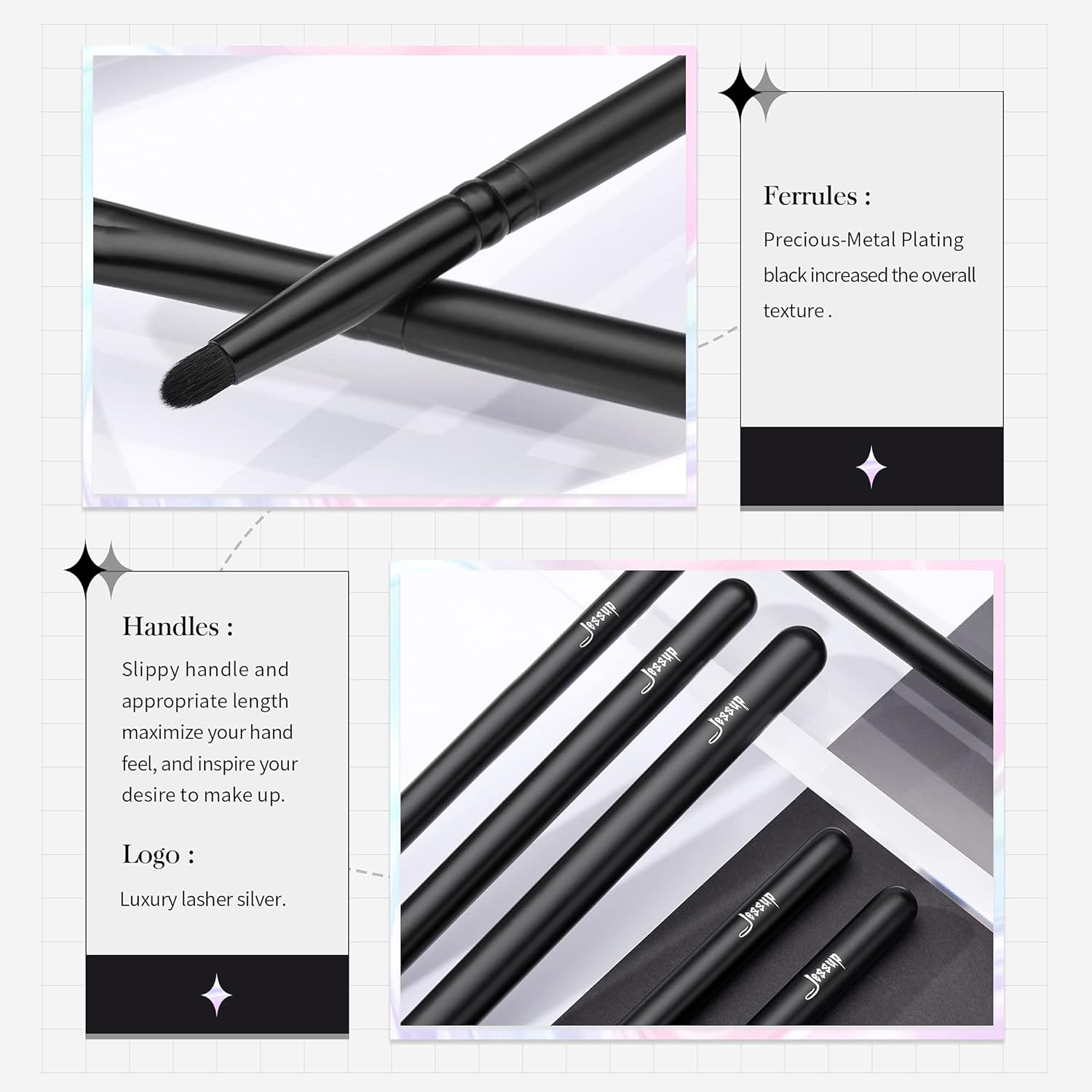 Thumbnail 3 de Ensemble de pinceaux pour maquillage des yeux Jessup (12 pièces) T322 – poils synthétiques doux, travail des ombres, eyeliner et sourcils