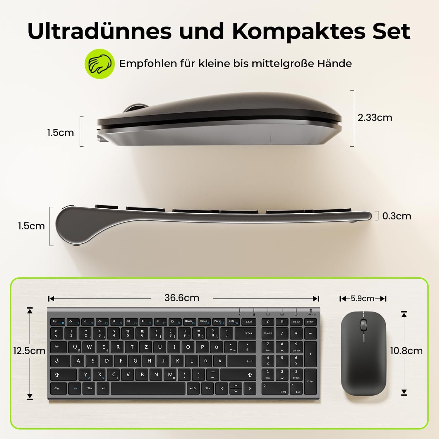 Thumbnail 5 de seenda WGJP-031B Tastatur Maus Set Kabellos – ultradünn, Aluminiumgehäuse, 80%-Layout mit Nummernblock