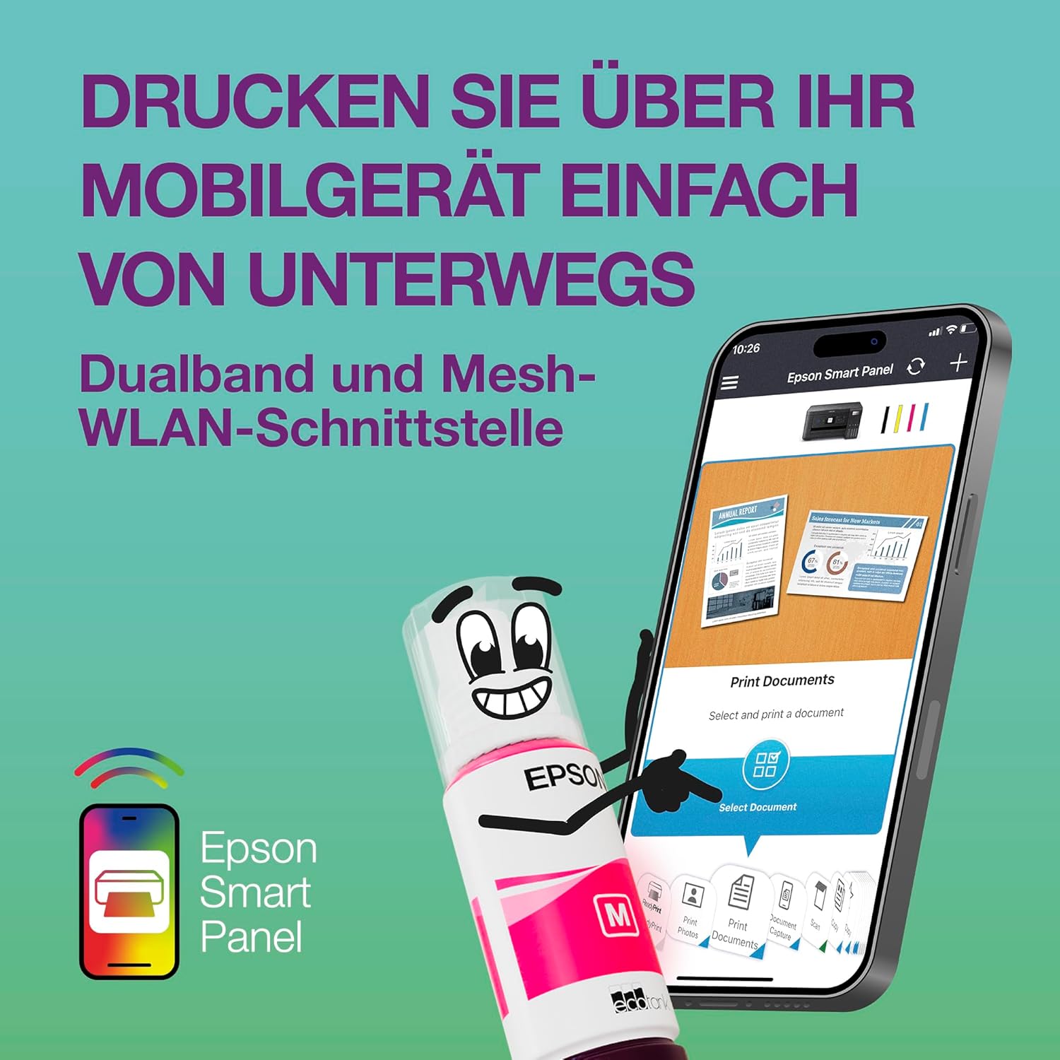 Thumbnail 5 de EcoTank ET-2956: weißer A4-Multifunktionsdrucker mit Wi‑Fi, AirPrint und Duplexdruck