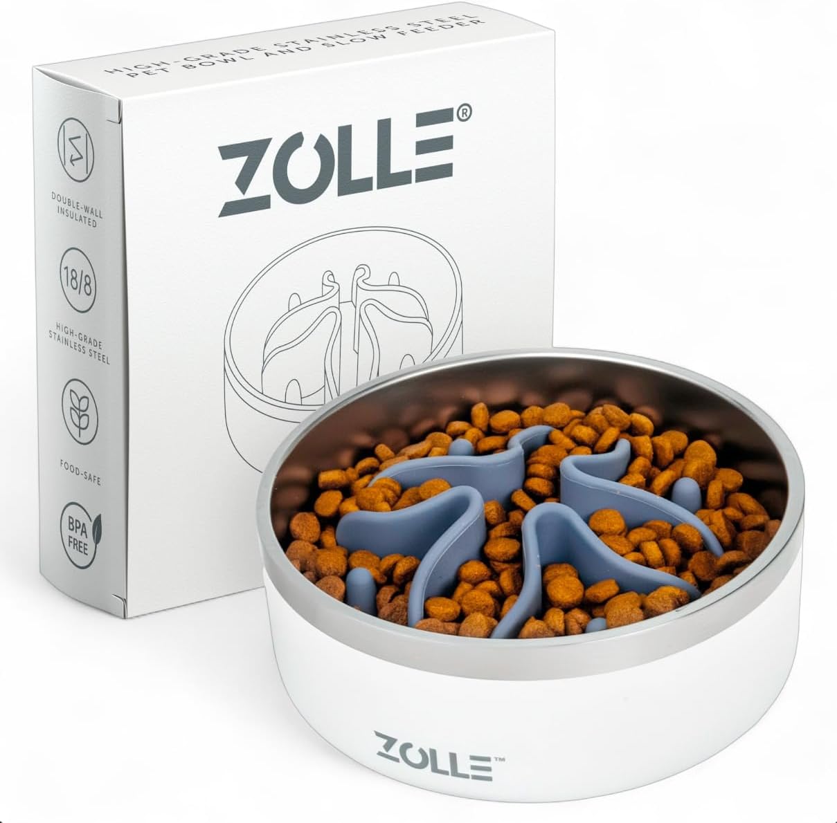Detalle de ZOLLE 32oz Stainless Steel Slow Feeder Bowl