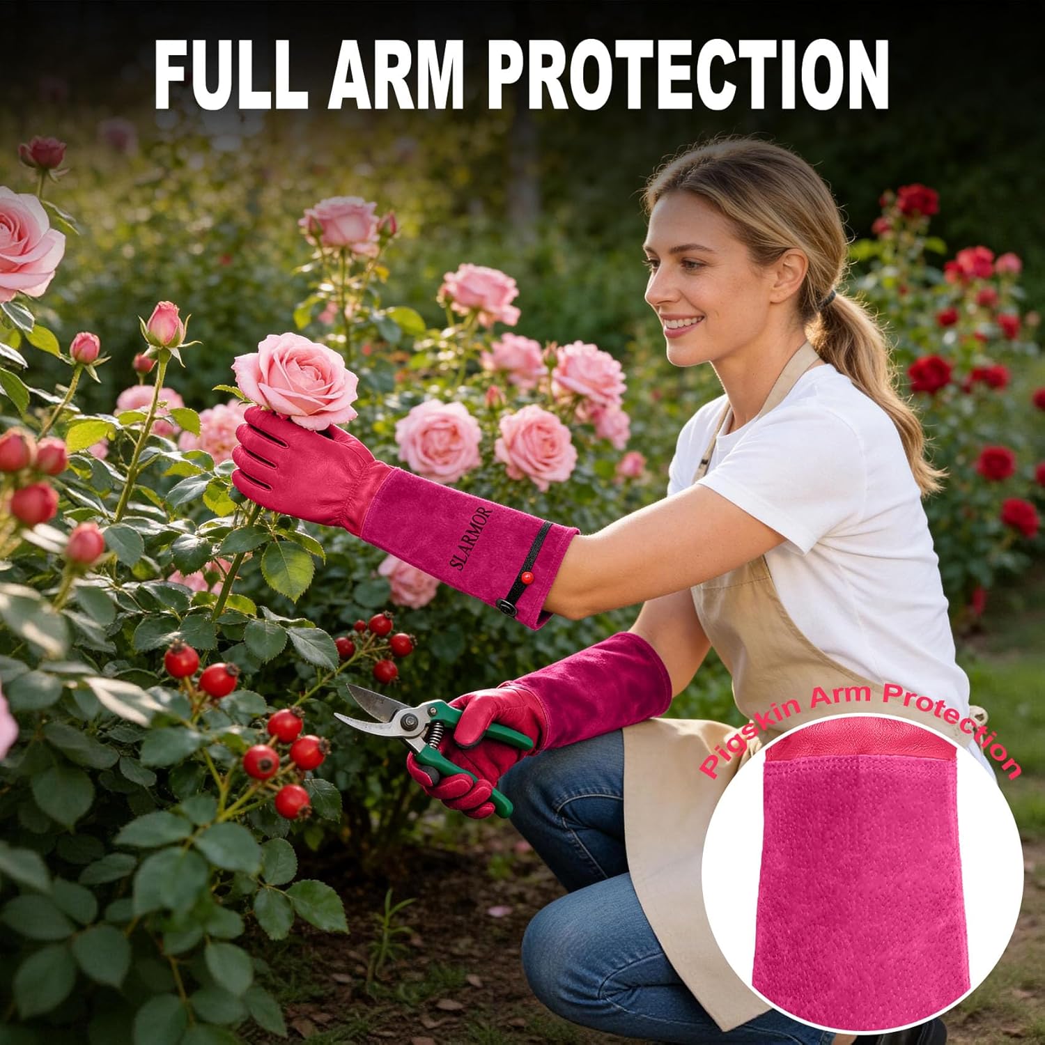 Thumbnail 4 de SLARMOR Leather Gardening Gloves for Women and Men – Thorn-Proof Cowhide, Elbow Gauntlet, Rose/ Blackberry Pruning