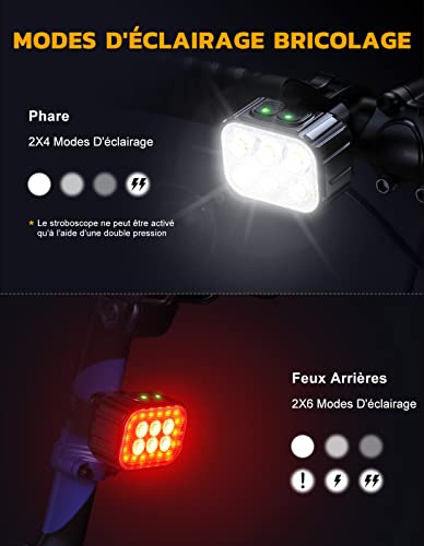 Thumbnail 6 de CIRYCASE Lumiere Lumière Velo Lumiere Velo Lumière Velo Lumière Lumiere Velo avec Spot et Faisceau d'Inondation, 2×4 + 2×6 Modes