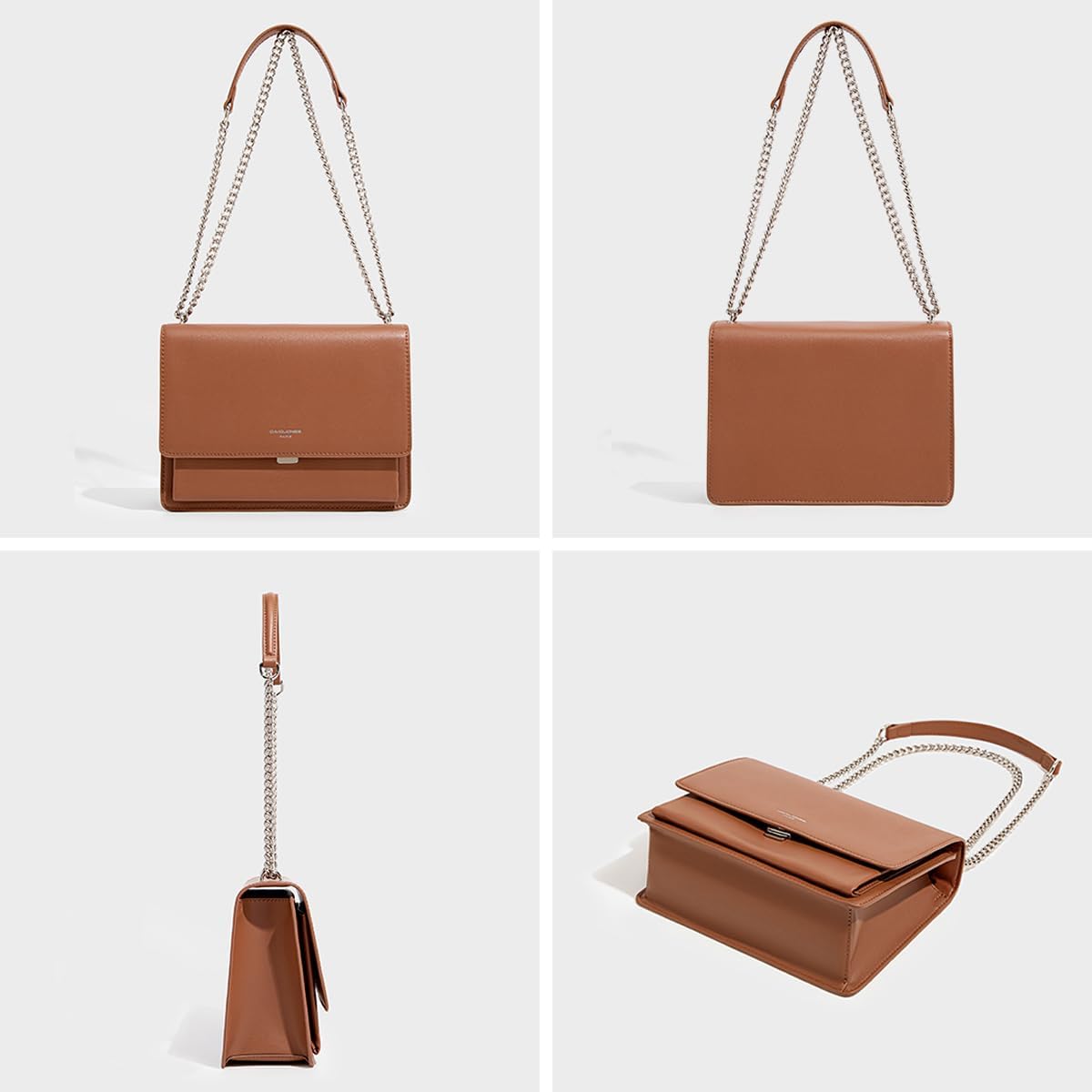 Thumbnail 3 de David Jones sac bandoulière femme en cuir PU rigide avec chaîne — pochette rectangle grand marron cognac