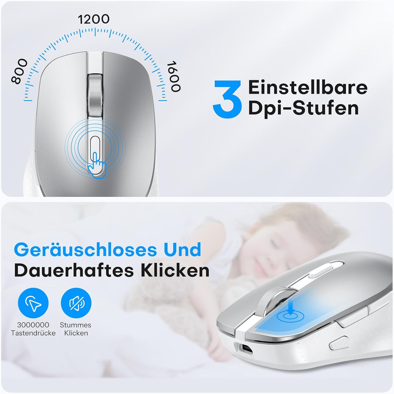 Detalle de OMOTON Mac Tastatur Maus Set Kabellos – Bluetooth, DE Layout, Multi-Gerät